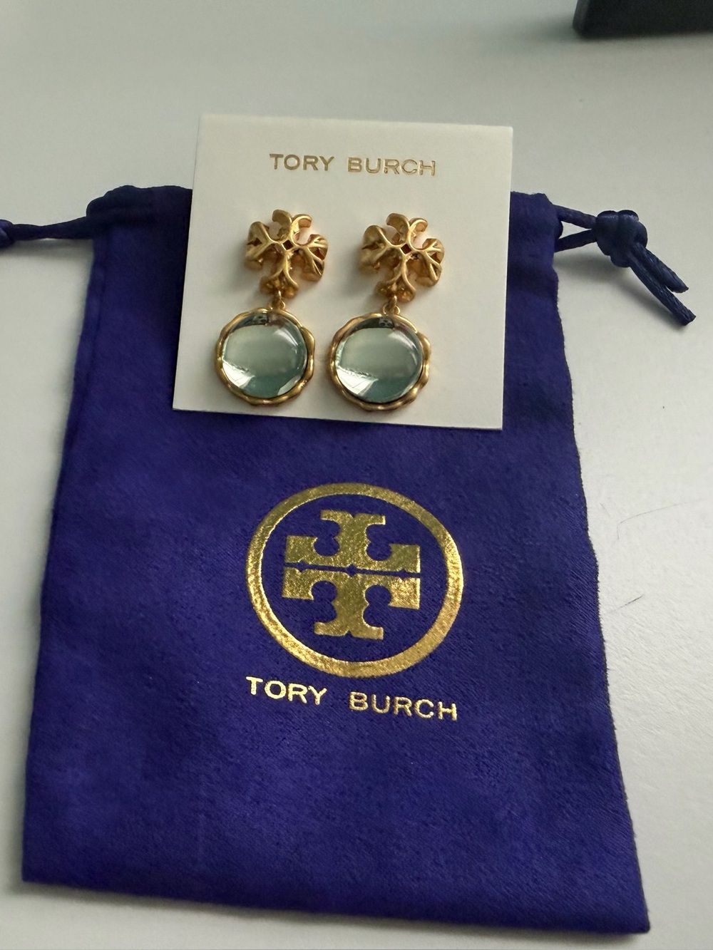 Tory Burch Roxanne Light Green Glass Drop Earrings